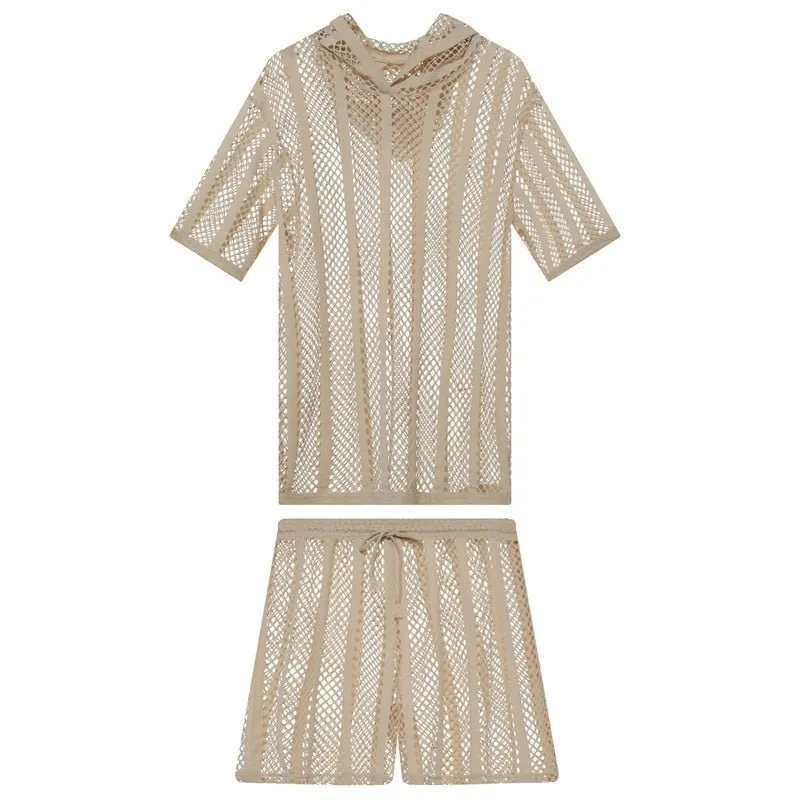 Striped Hoodie Mesh Suit
