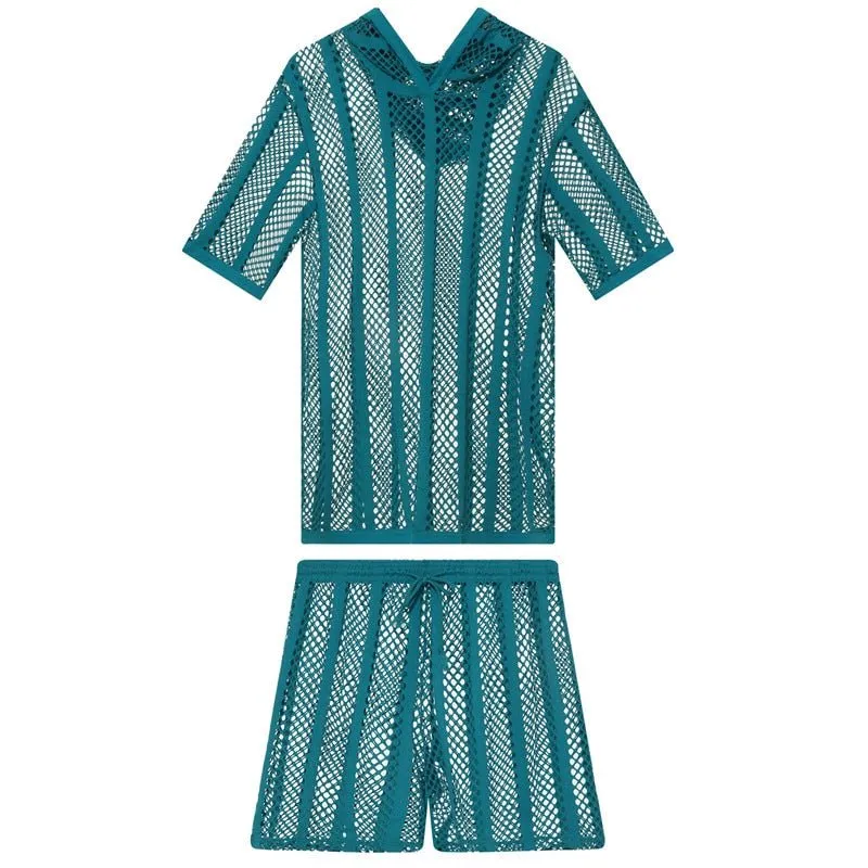 Striped Hoodie Mesh Suit