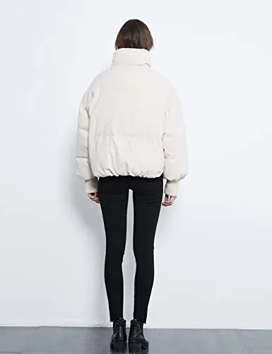 Tanming Womens Casual Puffer Jacket Long Sleeve Full Zip Black Padded Winter Coat (Beige, M)