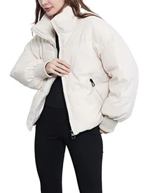 Tanming Womens Casual Puffer Jacket Long Sleeve Full Zip Black Padded Winter Coat (Beige, M)