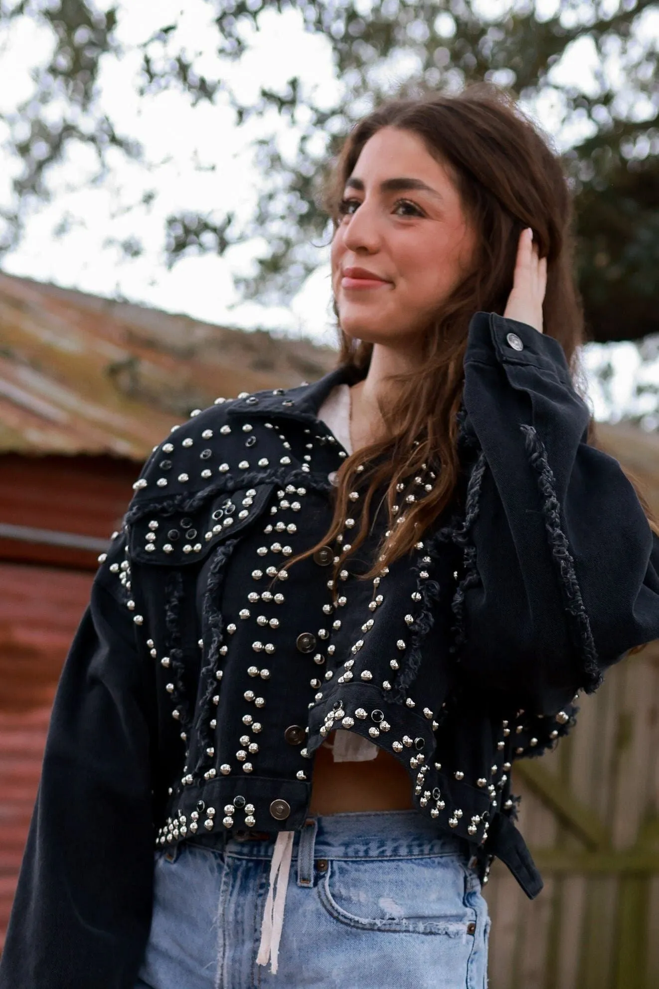 Washed Denim Extreme Studded Jacket