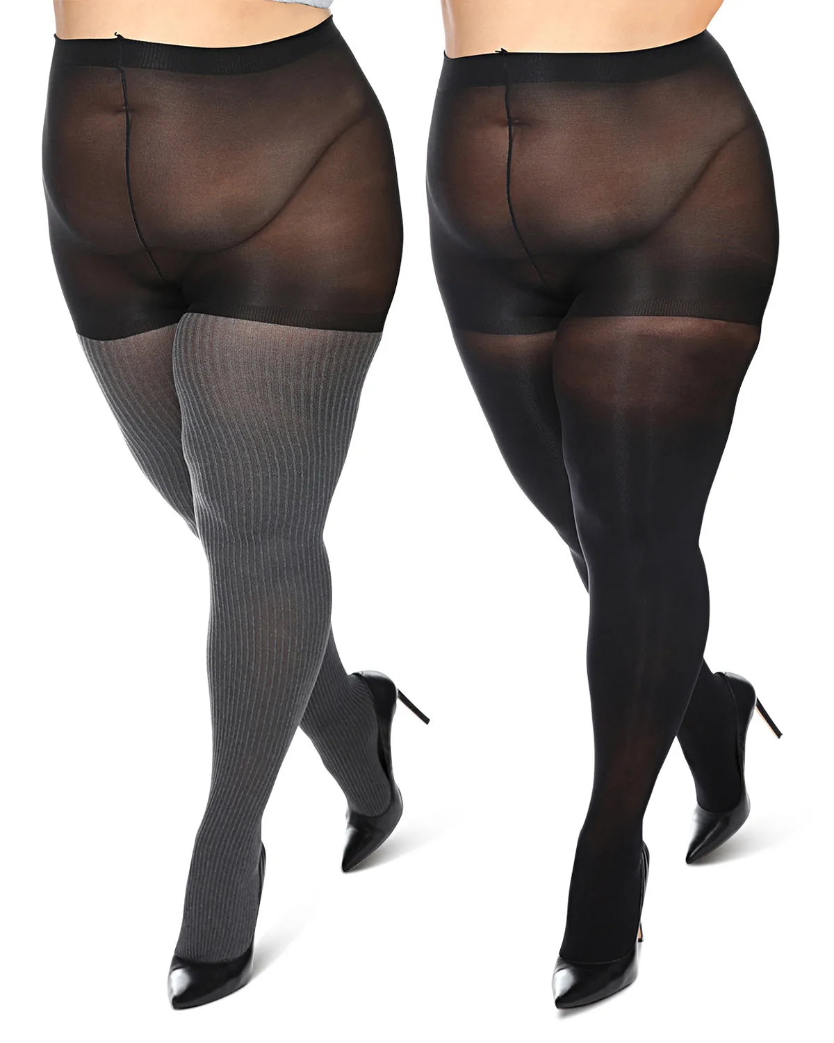 Women's 2 Pair Pack Heather/Solid Control Top Tights