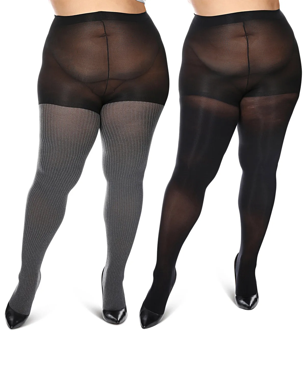 Women's 2 Pair Pack Heather/Solid Control Top Tights