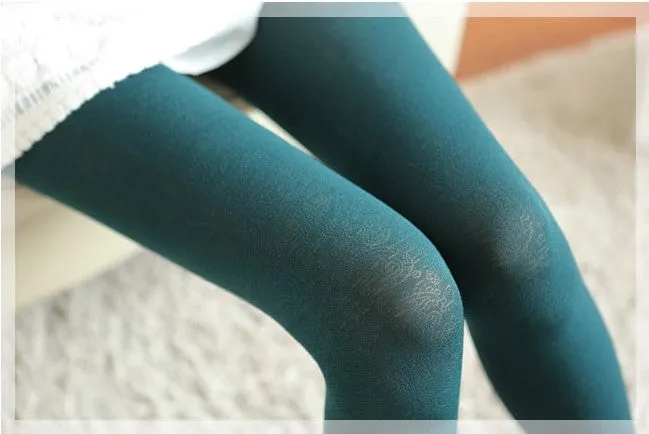 Women's Autumn Velvet High Waist Elastic Tights With Flower Pattern