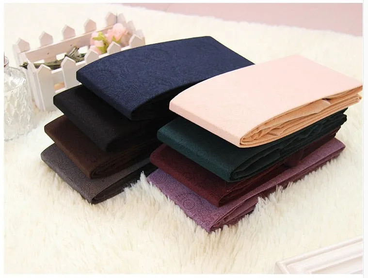 Women's Autumn Velvet High Waist Elastic Tights With Flower Pattern