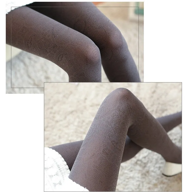 Women's Autumn Velvet High Waist Elastic Tights With Flower Pattern