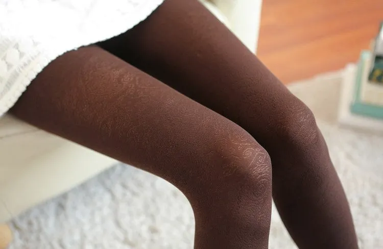 Women's Autumn Velvet High Waist Elastic Tights With Flower Pattern