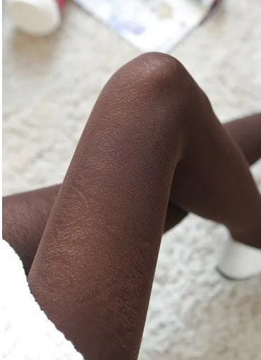 Women's Autumn Velvet High Waist Elastic Tights With Flower Pattern