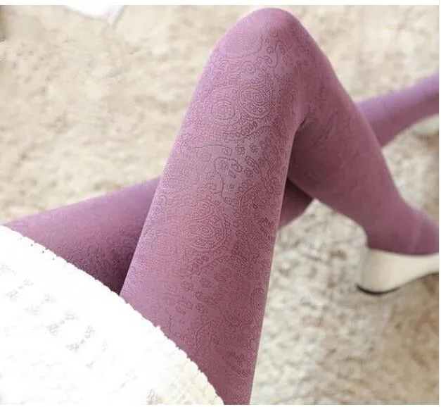 Women's Autumn Velvet High Waist Elastic Tights With Flower Pattern