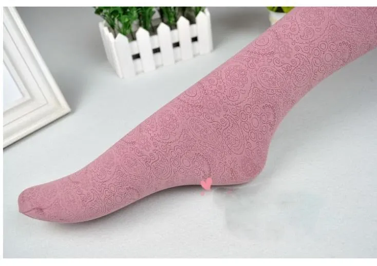Women's Autumn Velvet High Waist Elastic Tights With Flower Pattern