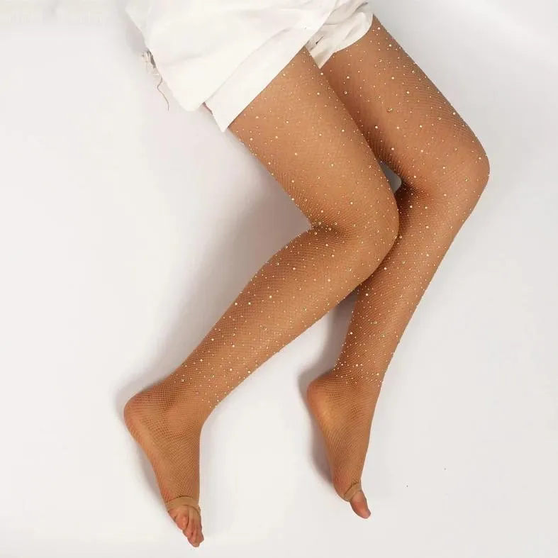 Women's Nylon Mesh Tights With Rhinestones