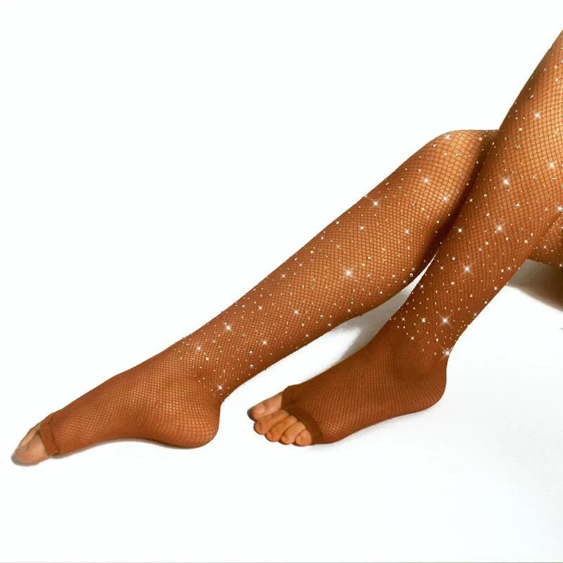 Women's Nylon Mesh Tights With Rhinestones